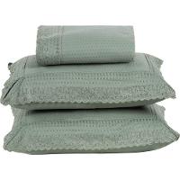 Colcha Queen Home Paris Com Bordado Inglês Micropercal 300 Fios Toque De Algodão 3 Peças - Verde - 1