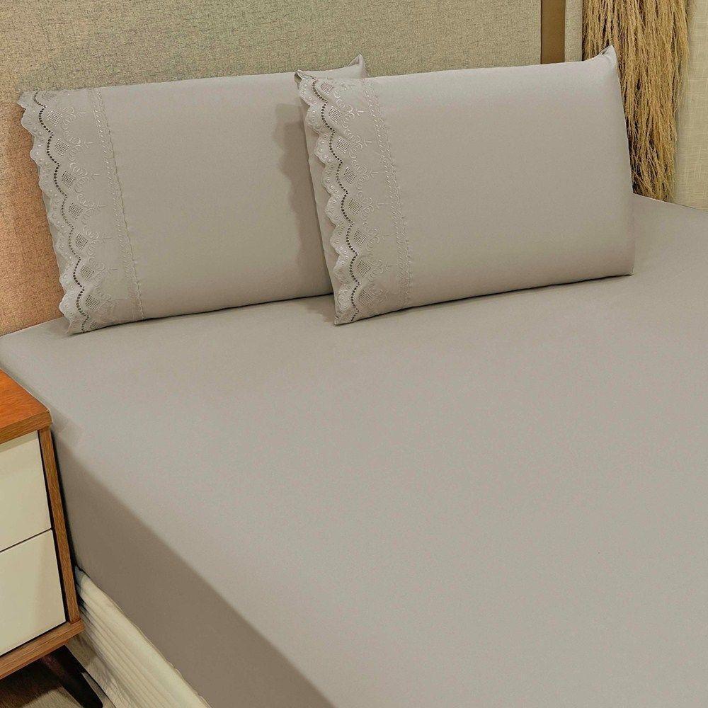 Jogo De Lençol Queen Bordado Ingles Micropercal 300 Fios Toque De Algodão 3 Peças - Fendi - 2