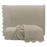 Jogo De Lençol Queen Bordado Ingles Micropercal 300 Fios Toque De Algodão 3 Peças - Fendi - 1