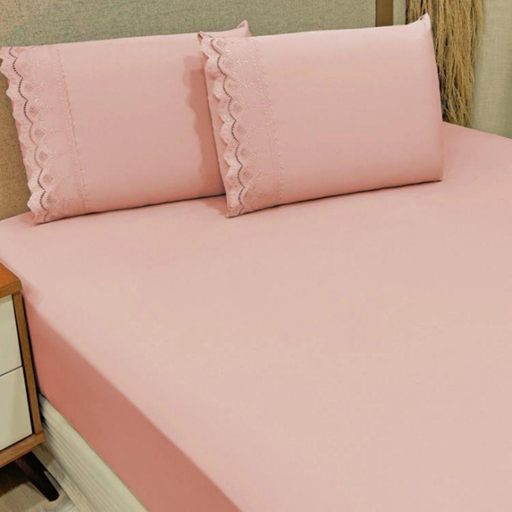 Jogo De Lençol King Bordado Ingles Micropercal 300 Fios Toque De Algodão 3 Peças - Rose - 2