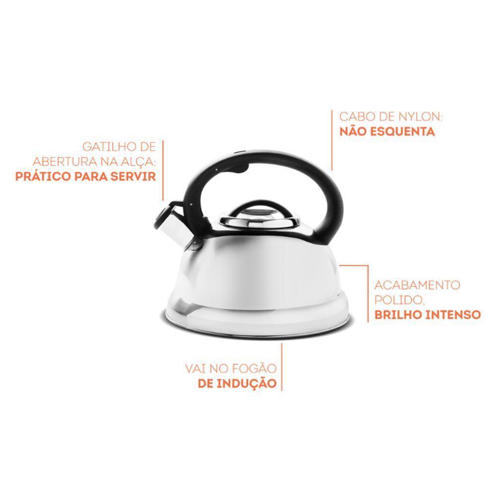 Chaleira Com Apito Roma 2,7l Em Alumínio Inox Brinox - 2