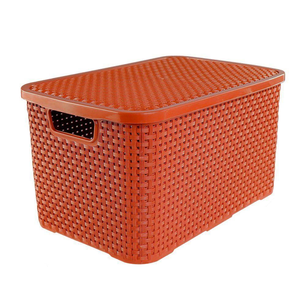 Caixa Organizadora Rattan Cesto Com Tampa 15 Litros Terracota - 1