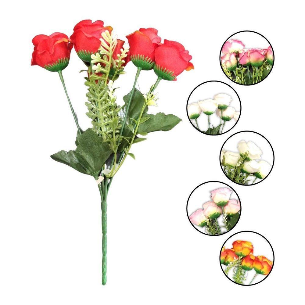Flor Artificial Buquê Mini Rosa Com 5 Galhos - 28cm - 1
