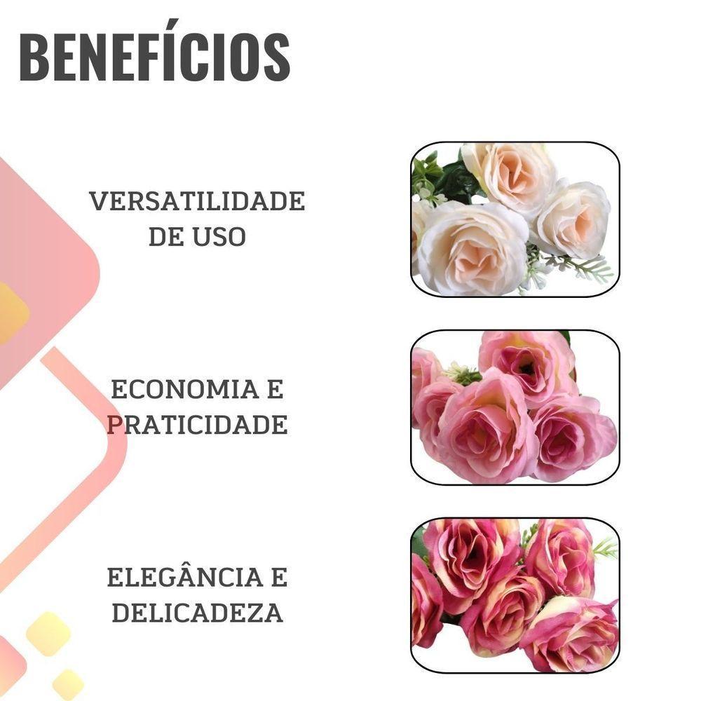 Flor Artificial Buquê Mini Rosa Com 5 Galhos - 28cm - 9