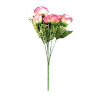 Flor Artificial Buquê Mini Rosa Com 5 Galhos - 28cm