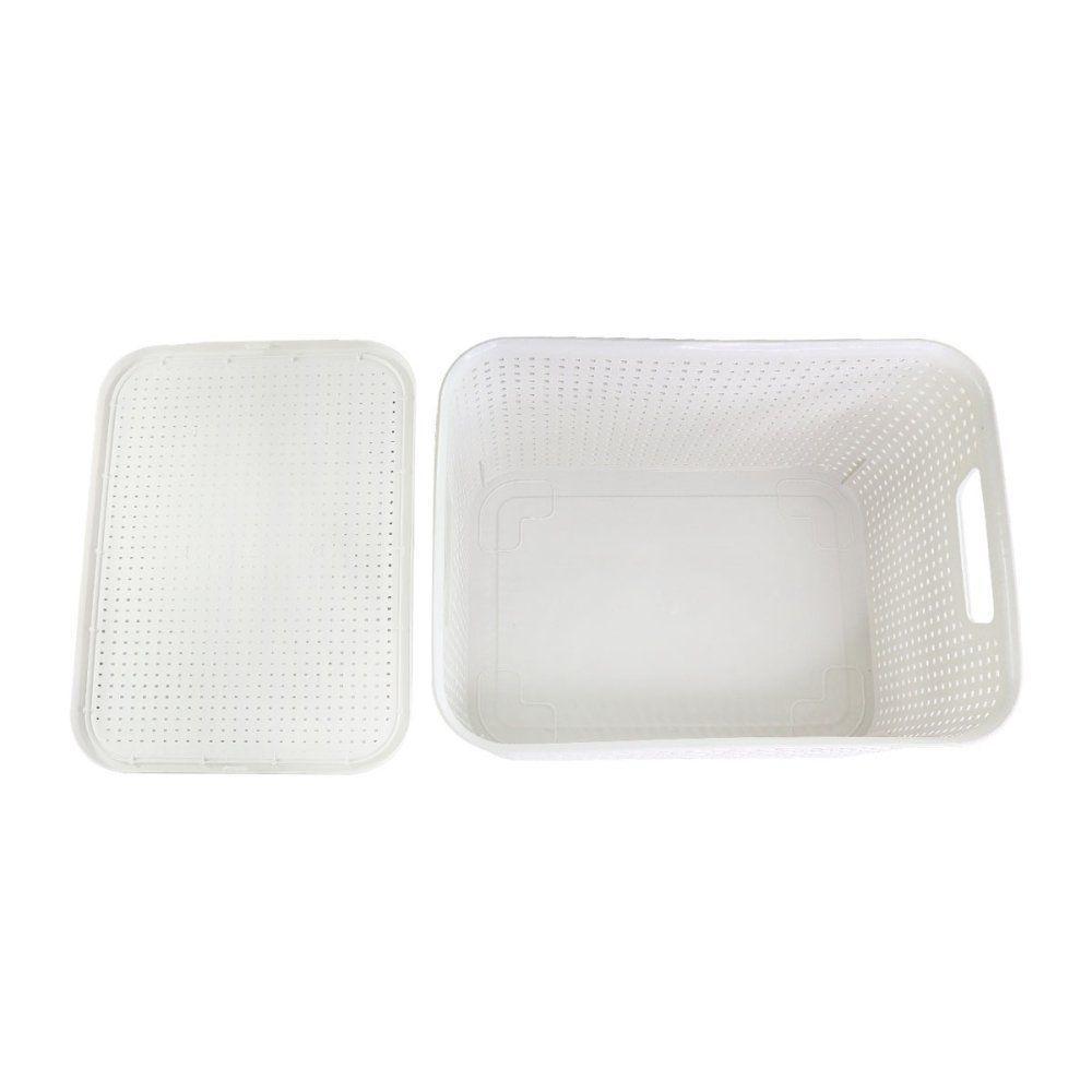 Caixa Organizadora Rattan Cesto Branco Com Tampa 7 Litros - 4