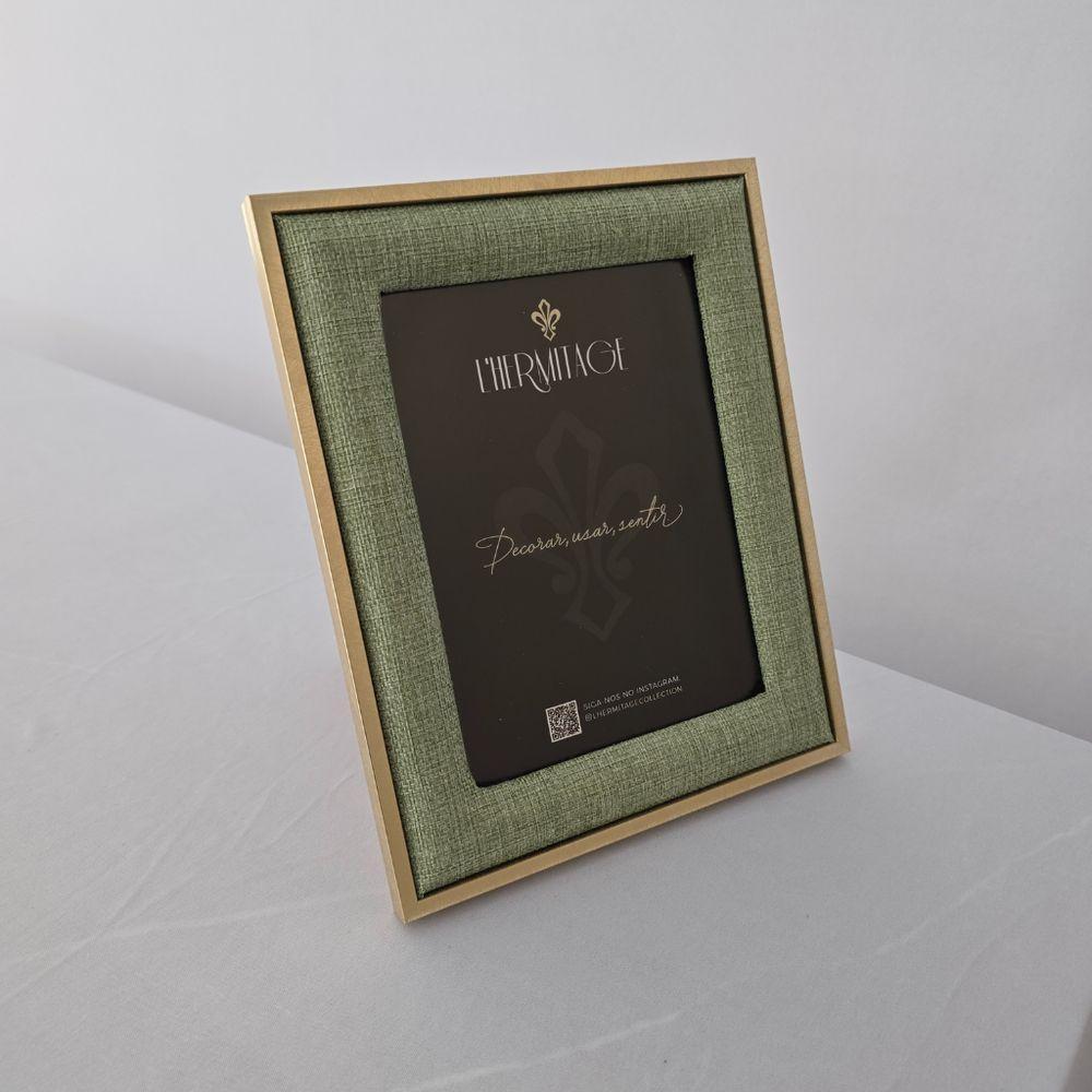 Porta Retrato Mdf - Linho Verde - Dourado 10 X 15cm - 2