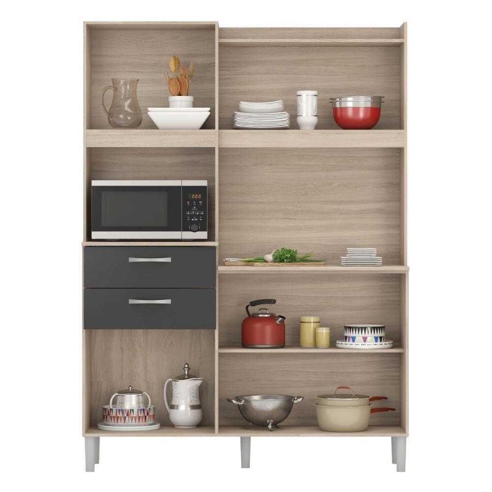 Armario De Cozinha Harmonia Com 6 Portas E 2 Gavetas Avena/grafito - 3