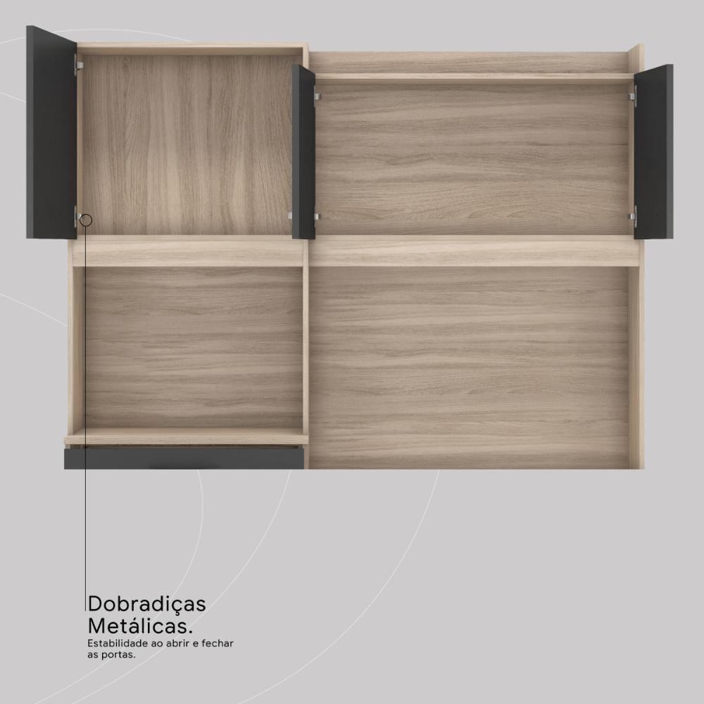 Armario De Cozinha Harmonia Com 6 Portas E 2 Gavetas Avena/grafito - 5