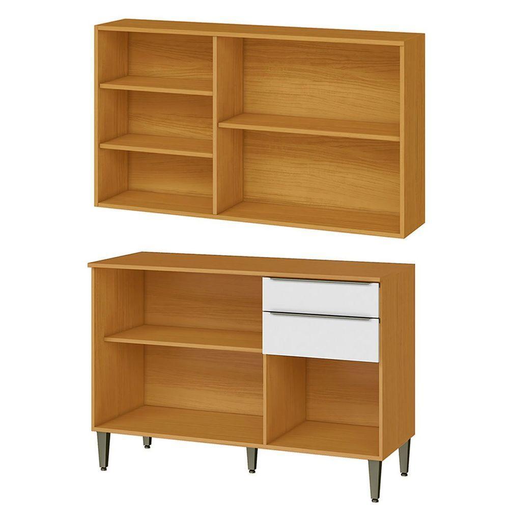 Conjunto Armário Aéreo E Balcão 120cm 100% Mdf Luna Cinamomo/branco - 2