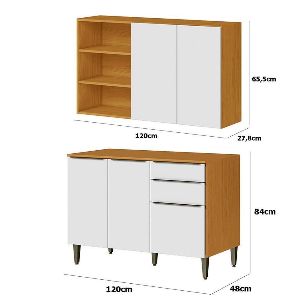 Conjunto Armário Aéreo E Balcão 120cm 100% Mdf Luna Cinamomo/branco - 3