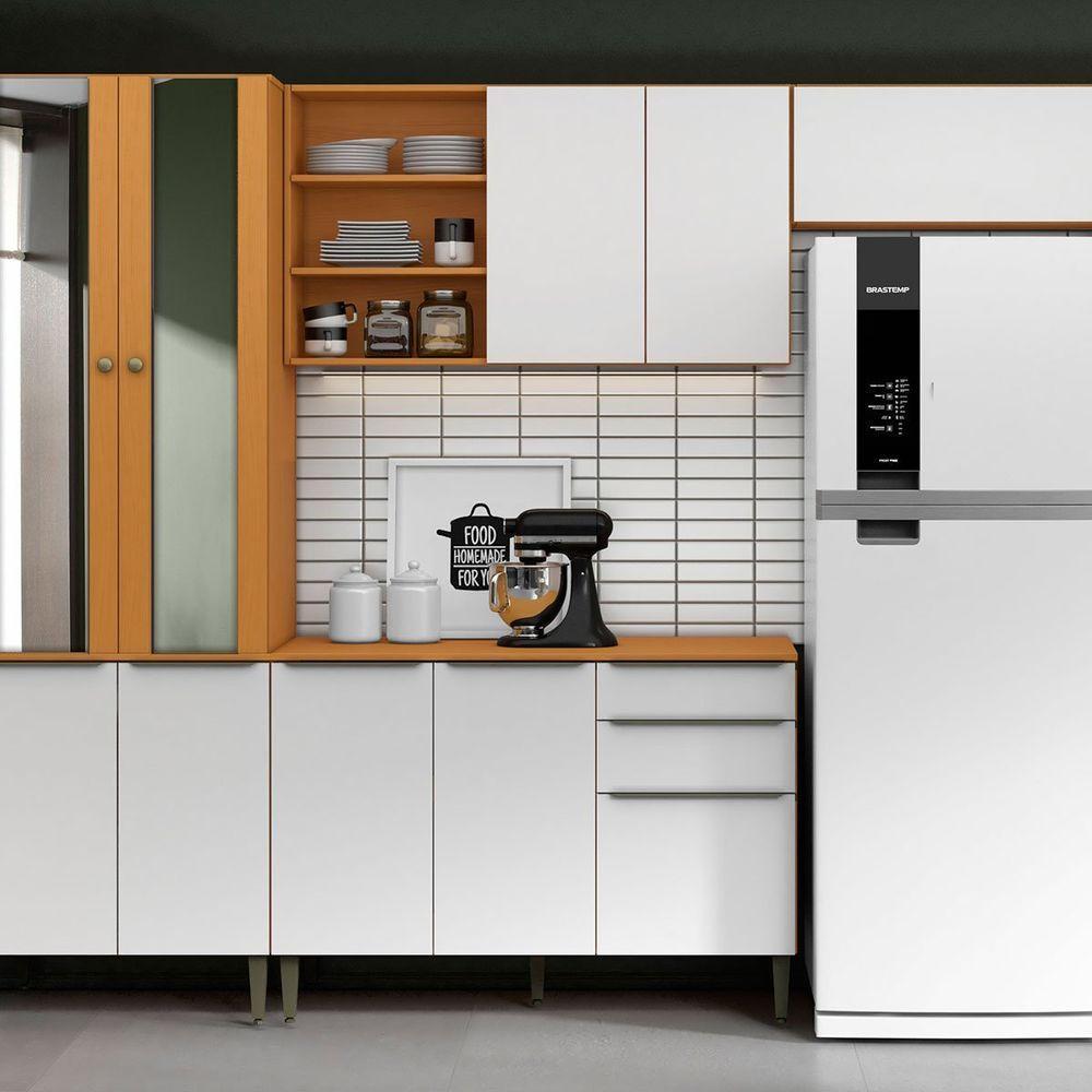 Conjunto Armário Aéreo E Balcão 120cm 100% Mdf Luna Cinamomo/branco - 4