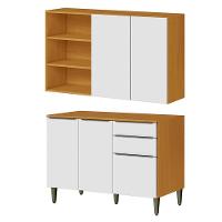 Conjunto Armário Aéreo E Balcão 120cm 100% Mdf Luna Cinamomo/branco - 1