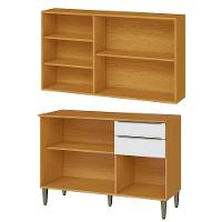 Conjunto Armário Aéreo E Balcão 120cm 100% Mdf Luna Cinamomo/branco - 2