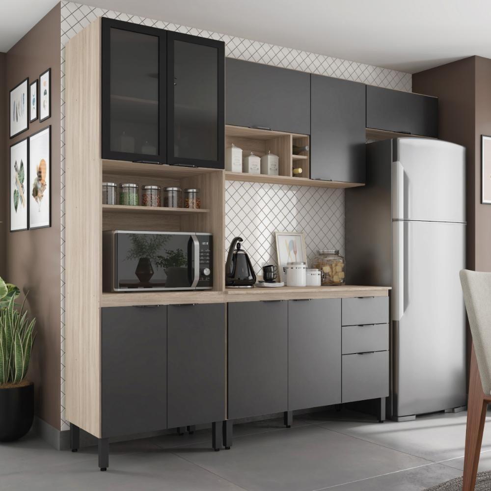 Armario De Cozinha Firenze Com 10 Portas E 2 Gavetas Avena/grafito - 3