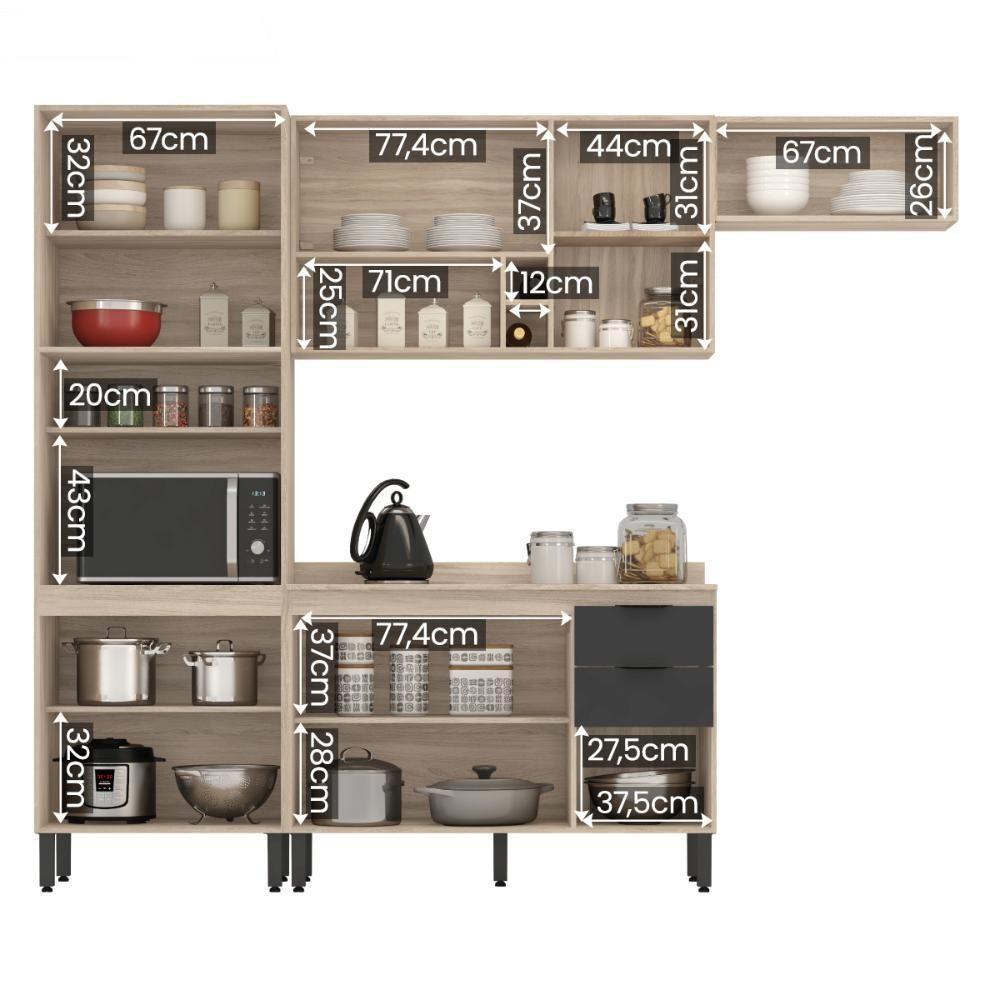 Armario De Cozinha Firenze Com 10 Portas E 2 Gavetas Avena/grafito - 4