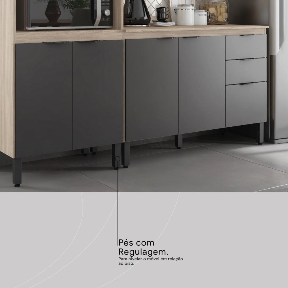 Armario De Cozinha Firenze Com 10 Portas E 2 Gavetas Avena/grafito - 8