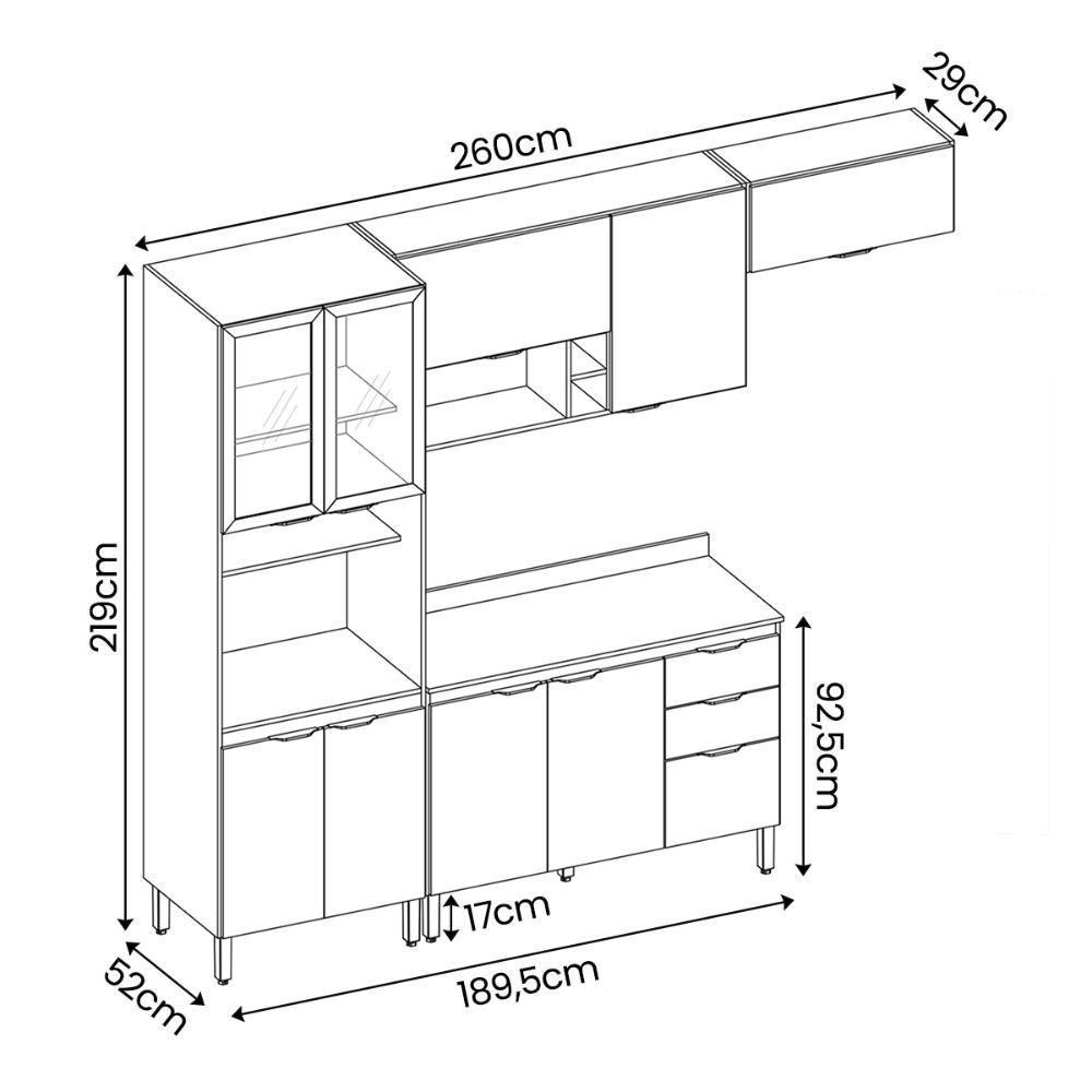 Armario De Cozinha Firenze Com 10 Portas E 2 Gavetas Avena/grafito - 10