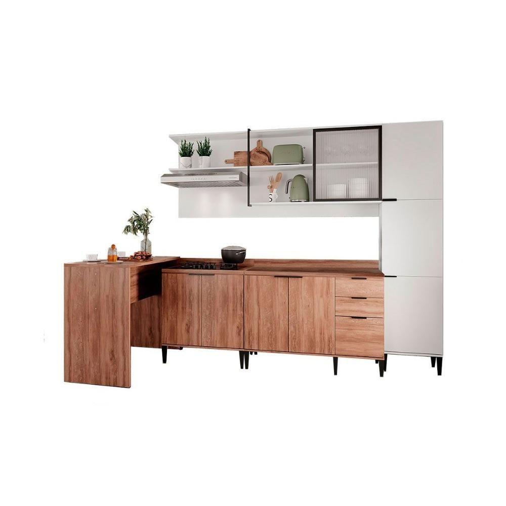 Kit Cozinha Modulada 5 Peças Alpha 1 Aéreo + 2 Balcões + 1 Paneleiro + 1 Ilha C5p100 Freijo/branco - Carraro - 1