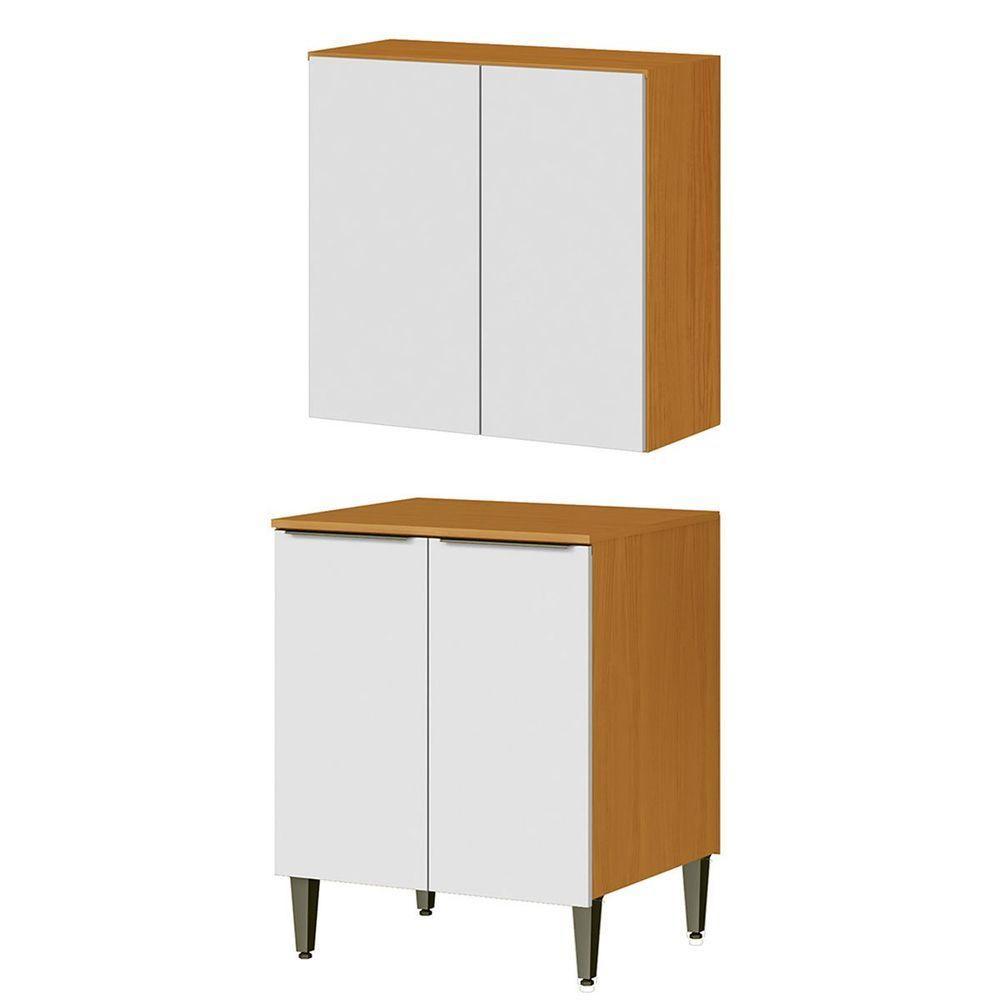 Conjunto Armário Aéreo E Balcão 100% Mdf 2 Portas 70cm Luna Cinamomo/branco - 1