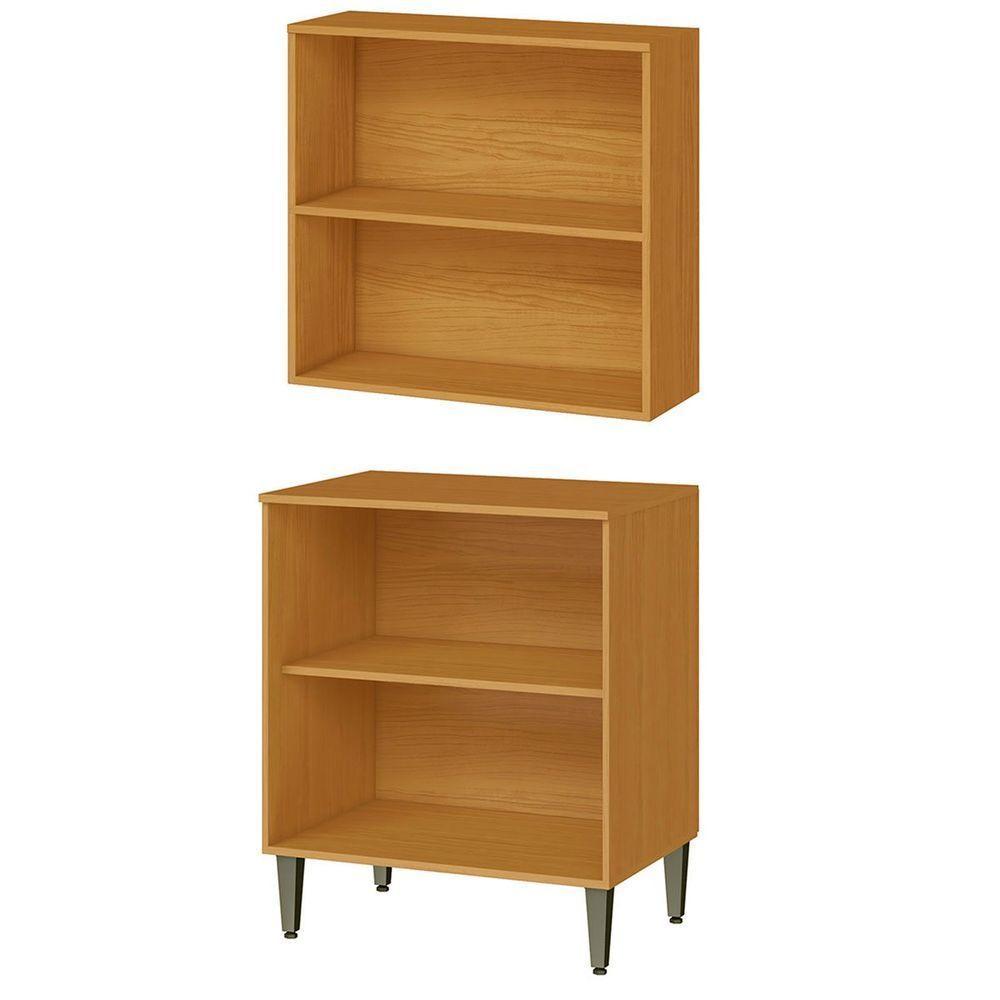 Conjunto Armário Aéreo E Balcão 100% Mdf 2 Portas 70cm Luna Cinamomo/branco - 2