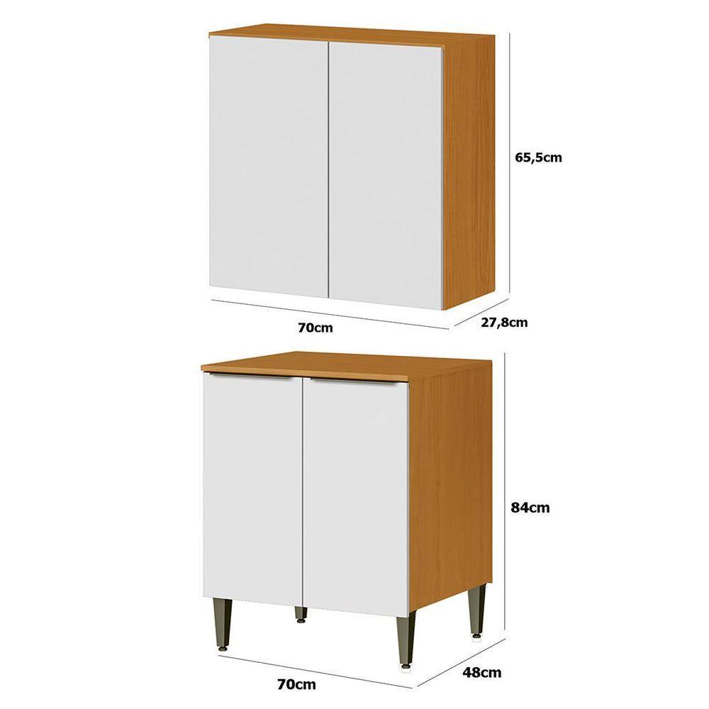 Conjunto Armário Aéreo E Balcão 100% Mdf 2 Portas 70cm Luna Cinamomo/branco - 3