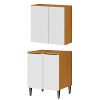 Conjunto Armário Aéreo E Balcão 100% Mdf 2 Portas 70cm Luna Cinamomo/branco - 1