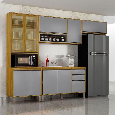 Cozinha Completa com Cristaleira Nala 9 Portas 4 Peças 255cm Cinamomo Cinza Acetinado