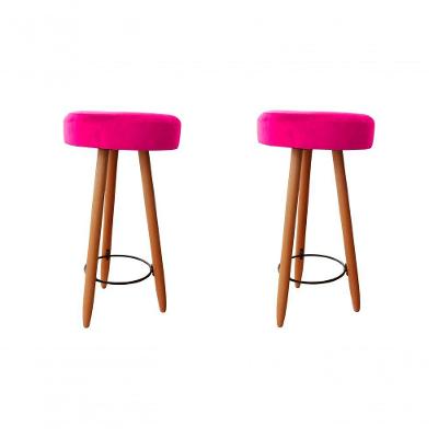 Kit Duas Banqueta Alta Para área Gourmet Balcão Pés Palito Courino Rosa Pink Eli Móveis E Decoração