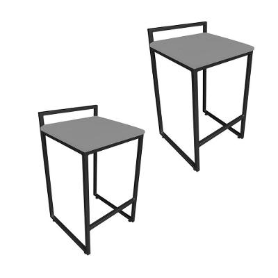 Conjunto 02 Banquetas Alta Lavínia Suede Base Preto D\'rossi Grafite