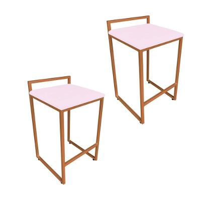 Conjunto 02 Banquetas Alta Lavínia Suede Base Cobre D\'rossi Rosa Bebê