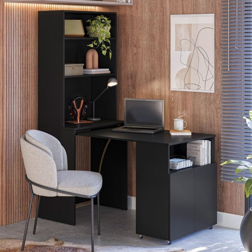 Mesa Com Estante Para Quarto Pequim Preto - 1