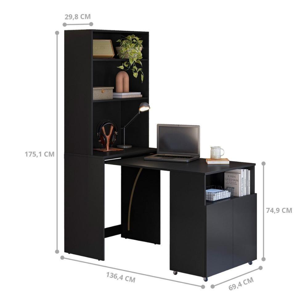 Mesa Com Estante Para Quarto Pequim Preto - 6