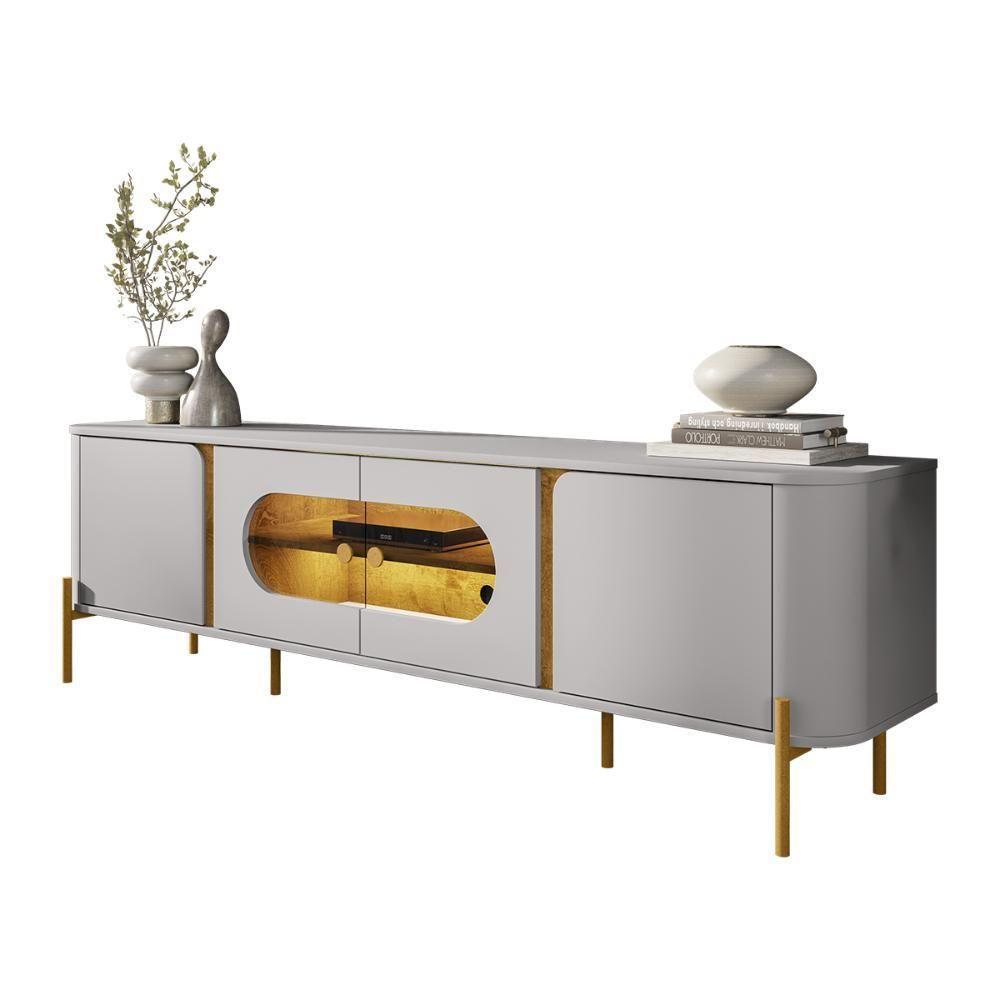 Rack Juquehy Tv 75 Polegadas Com 4 Portas E Pés Em Aço Off White/naturale - 1