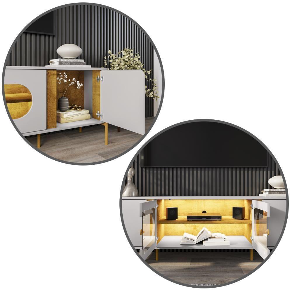 Rack Juquehy Tv 75 Polegadas Com 4 Portas E Pés Em Aço Off White/naturale - 3