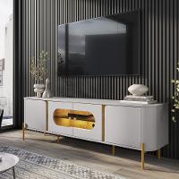 Rack Juquehy Tv 75 Polegadas Com 4 Portas E Pés Em Aço Off White/naturale - 2