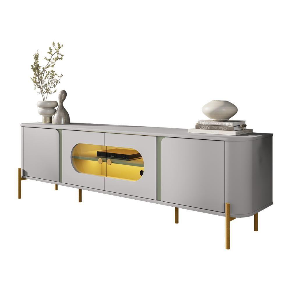 Rack Juquehy Tv 75 Polegadas Com 4 Portas E Pés Em Aço Off White/pistache - 1