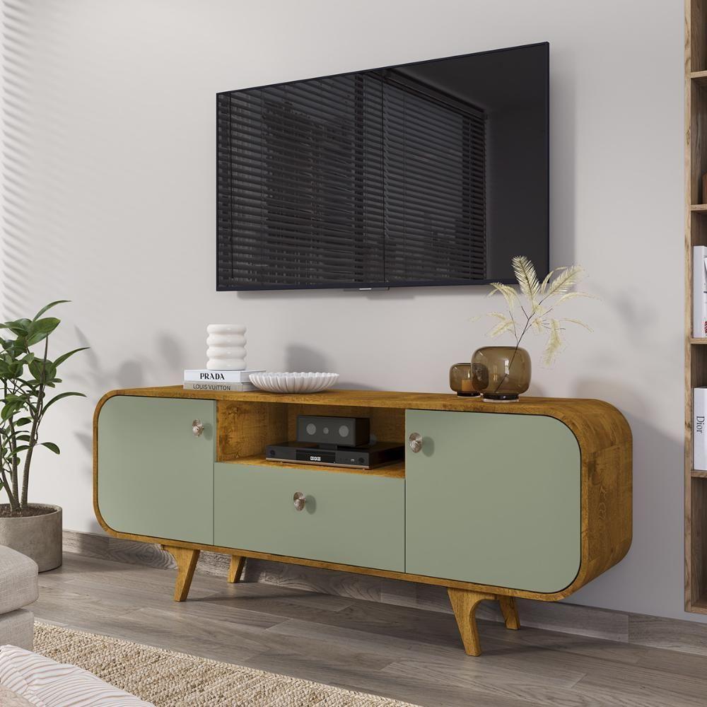 Rack Noronha Tv 55 Polegadas Com Pés De Madeira Maciça Naturale/pistache - 2