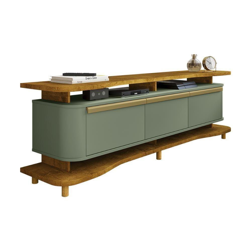 Rack Guarapari Tv 75 Polegadas Com Pés De Madeira Maciça Naturale/pistache - 2