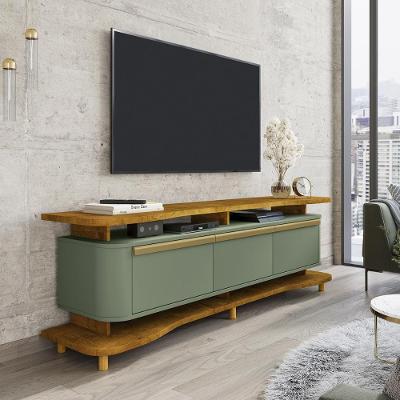 Rack Guarapari Tv 75 Polegadas Com Pés De Madeira Maciça Naturale/pistache