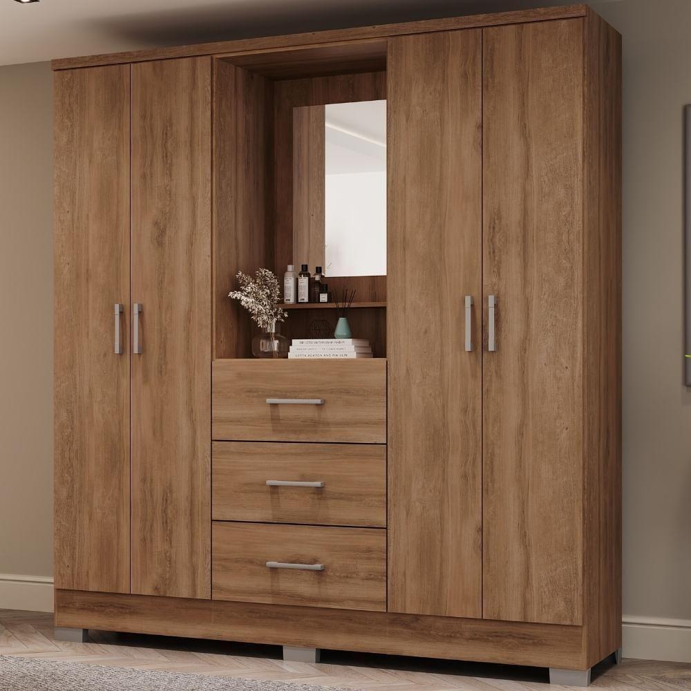 Guarda Roupa Casal Com Espelho 4 Portas Roma Carraro Freijó - 1