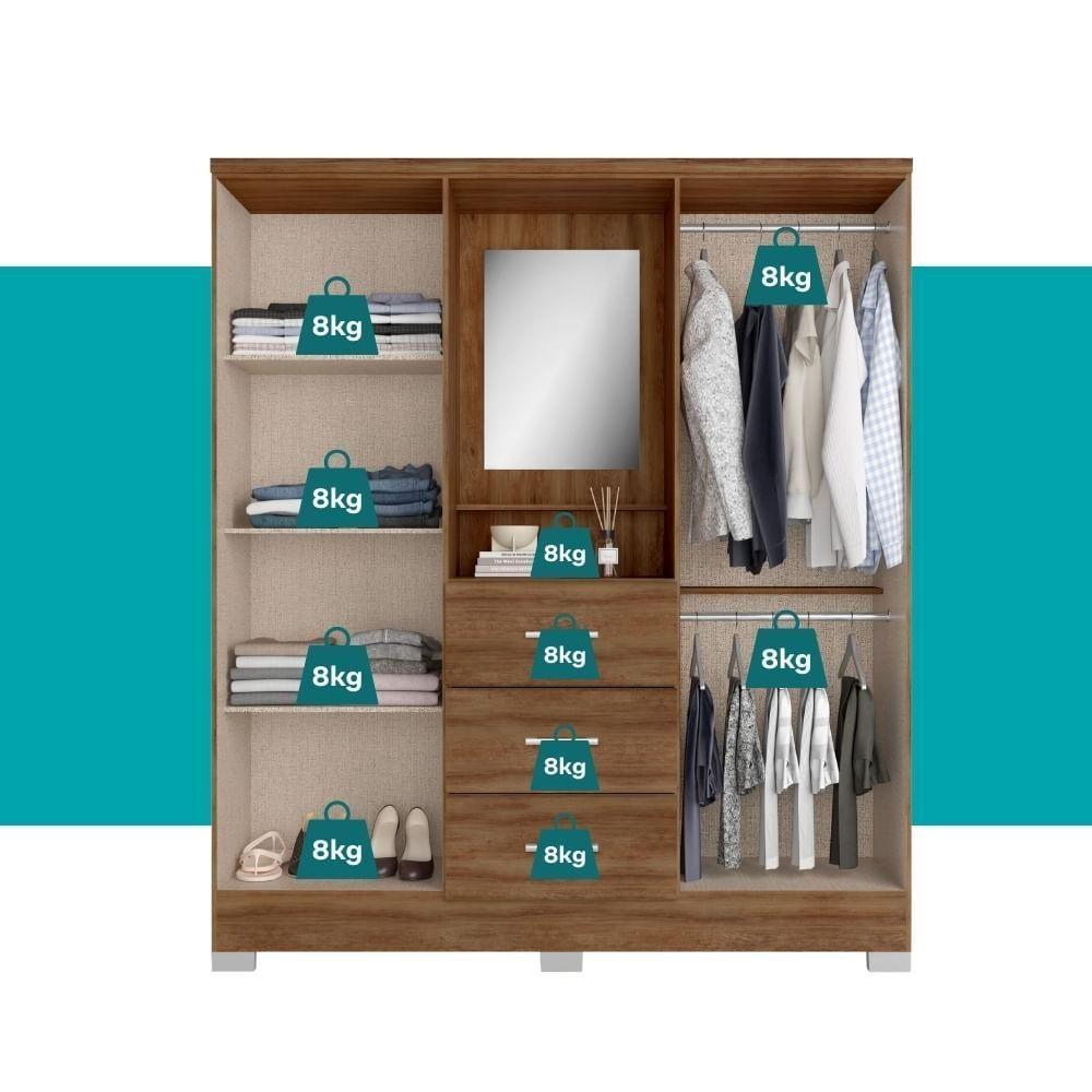 Guarda Roupa Casal Com Espelho 4 Portas Roma Carraro Freijó - 2