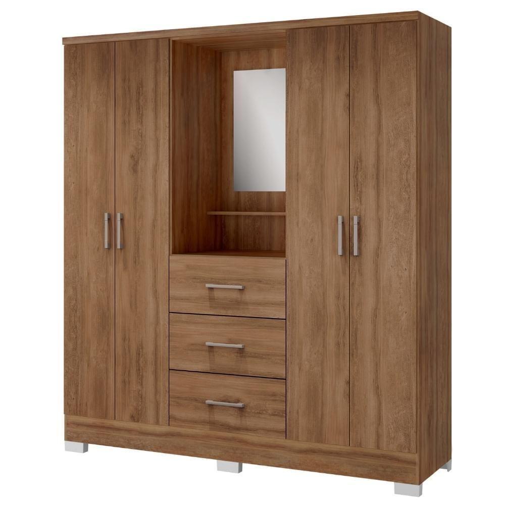 Guarda Roupa Casal Com Espelho 4 Portas Roma Carraro Freijó - 3