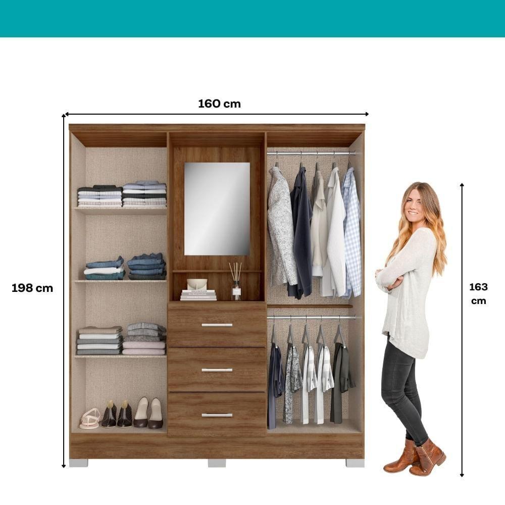 Guarda Roupa Casal Com Espelho 4 Portas Roma Carraro Freijó - 10