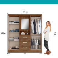 Guarda Roupa Casal Com Espelho 4 Portas Roma Carraro Freijó - 10