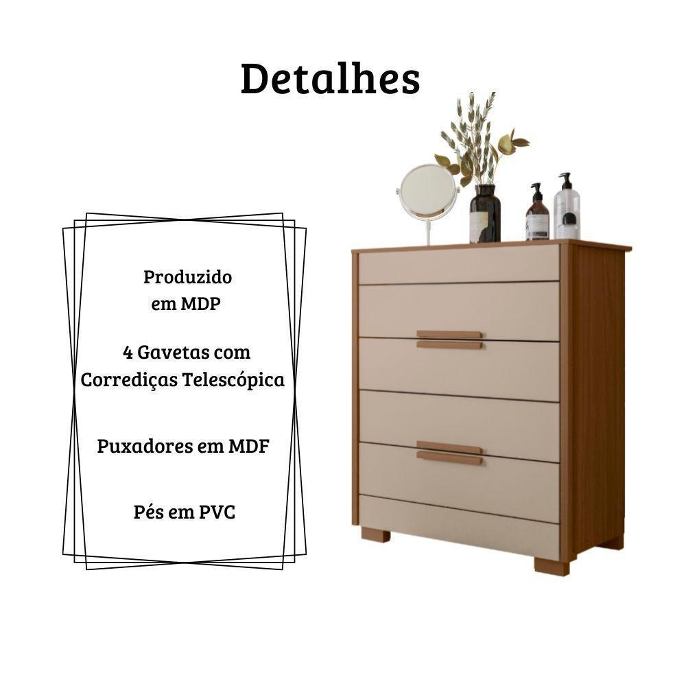 Cômoda Dhara 4 Gavetas Carvalho Fendi Moval - 3