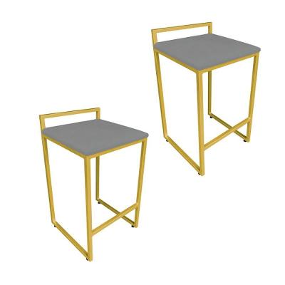 Conjunto 02 Banquetas Alta Lavínia Suede Base Dourado D\'rossi Grafite