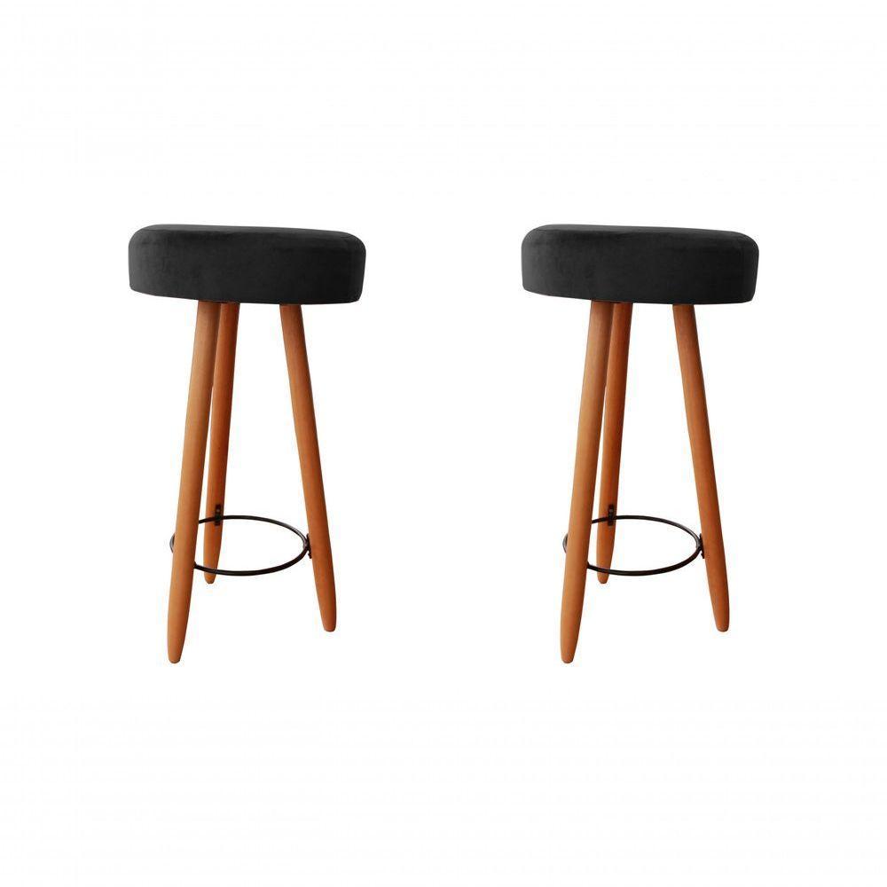 Kit Duas Banqueta Alta Para área Gourmet Balcão Pés Palito Linho Grafite Eli Móveis E Decoração - 1