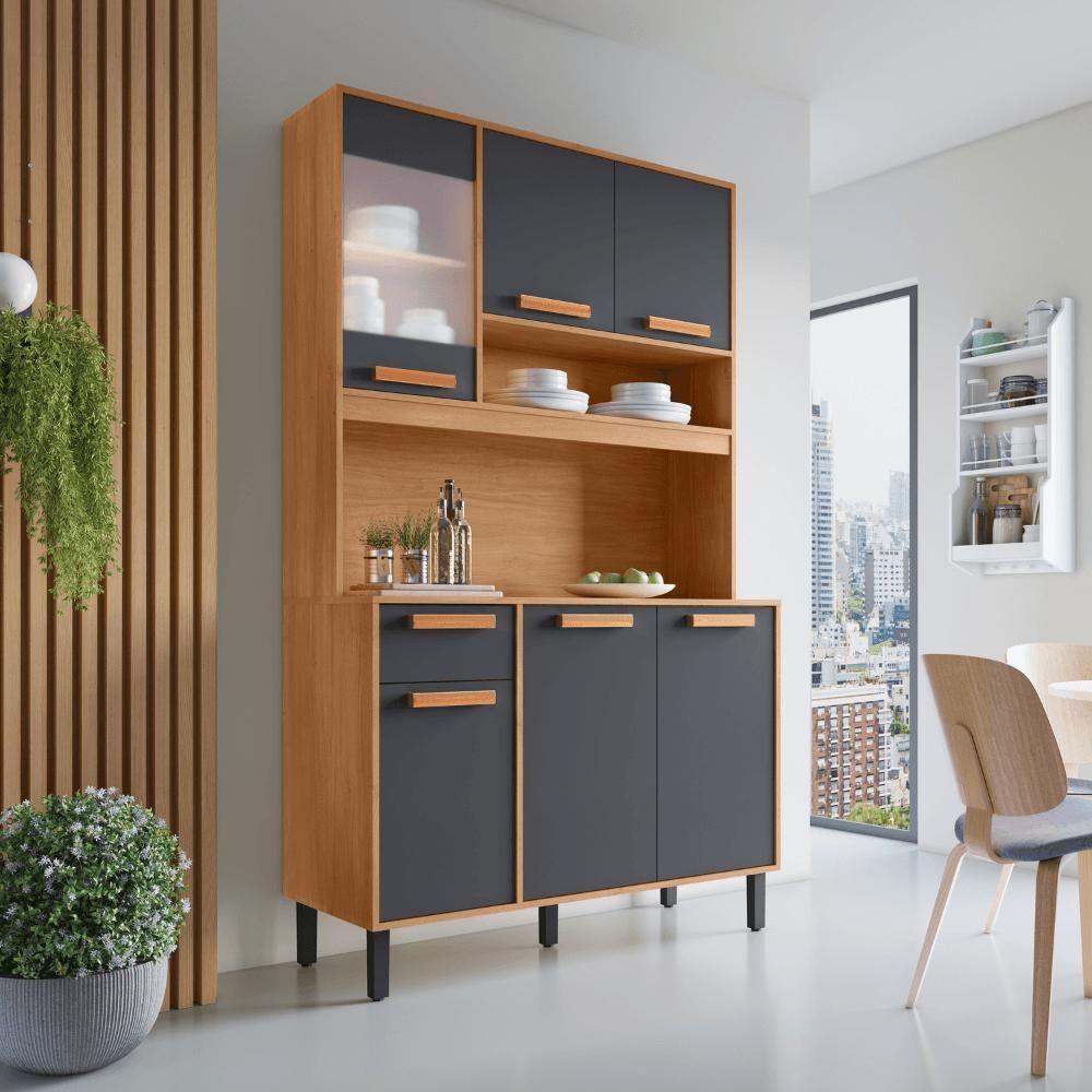 Kit Nápoles 6 Portas 1 Vidro 1 Gaveta Cinamomo/grafite - 1