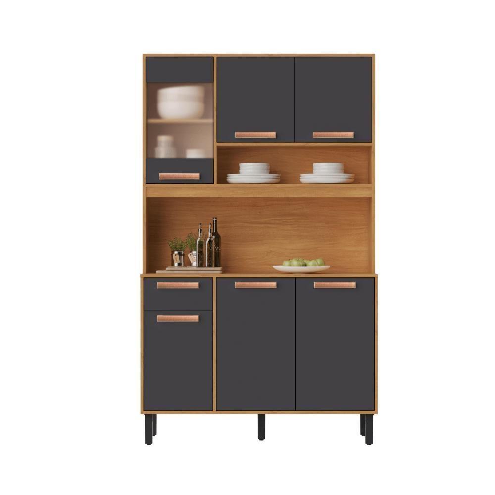 Kit Nápoles 6 Portas 1 Vidro 1 Gaveta Cinamomo/grafite - 8